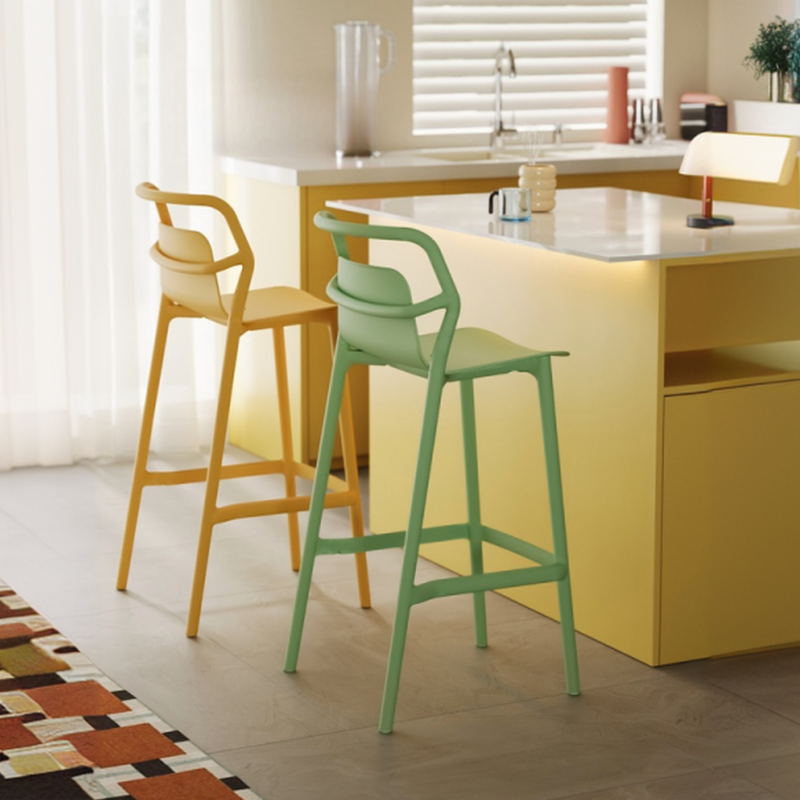 Art Deco Polymer Compound Lemon/Azure/Light Green Horse Seat Pub Stool with Backrest and Foot Support