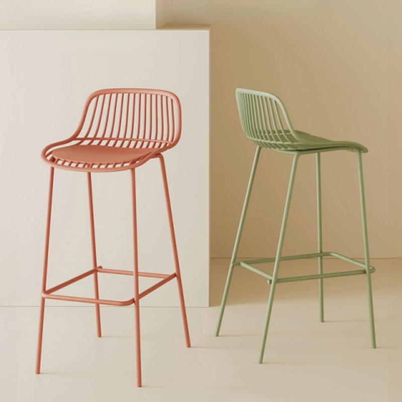 Art Deco Light Green/Tan/Ivory Polymer Compound Pub Stool with Backrest and Pail Seat, Featuring Foot Support