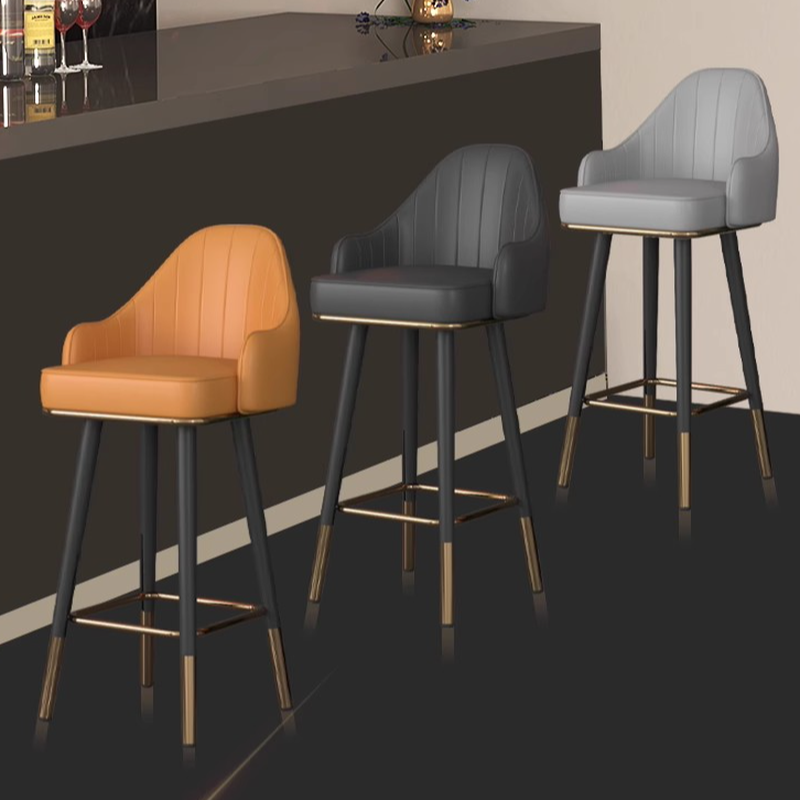 Glam Rawhide Pub Stool in Light Gray/Light Blue/Amber Colour with Backrest, Arm, Pail Seat, and Foot Support