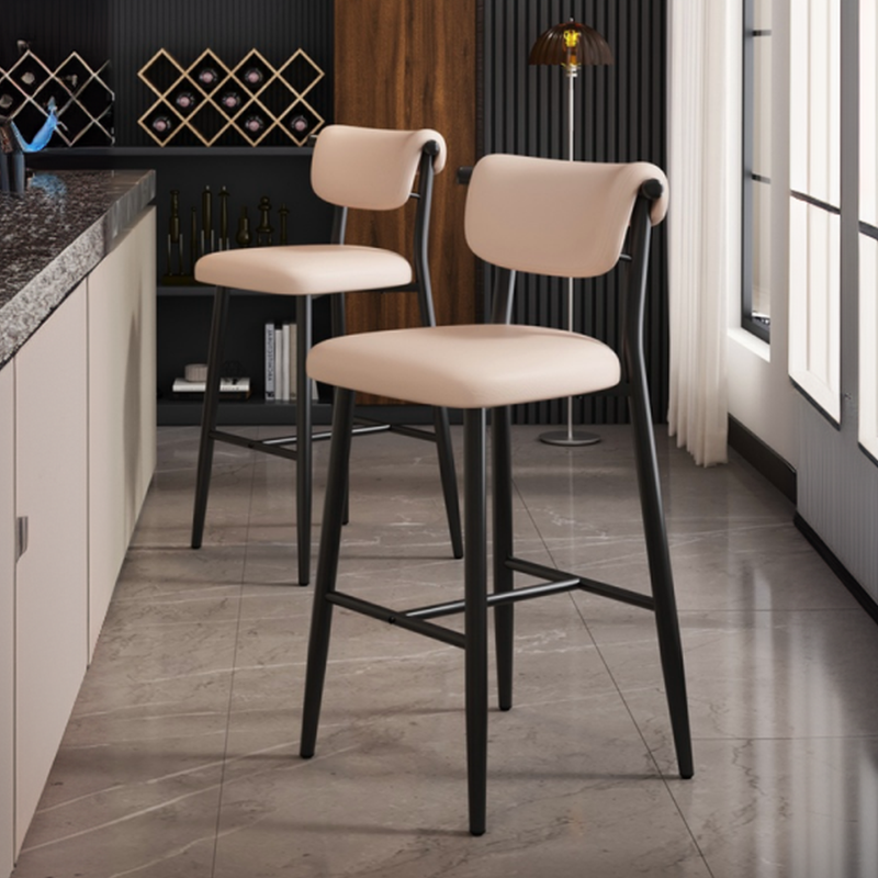 Art Deco Gray/Ivory Rawhide Pub Stool with Backrest and Pail Seat, Featuring Foot Support