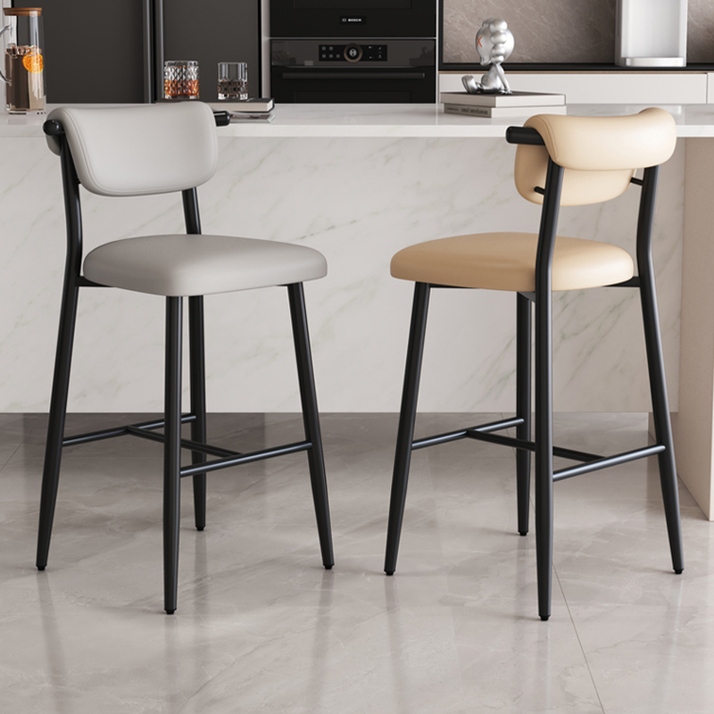 Art Deco Light Gray/Ivory Rawhide Pub Stool with Backrest, Pail Seat and Foot Support