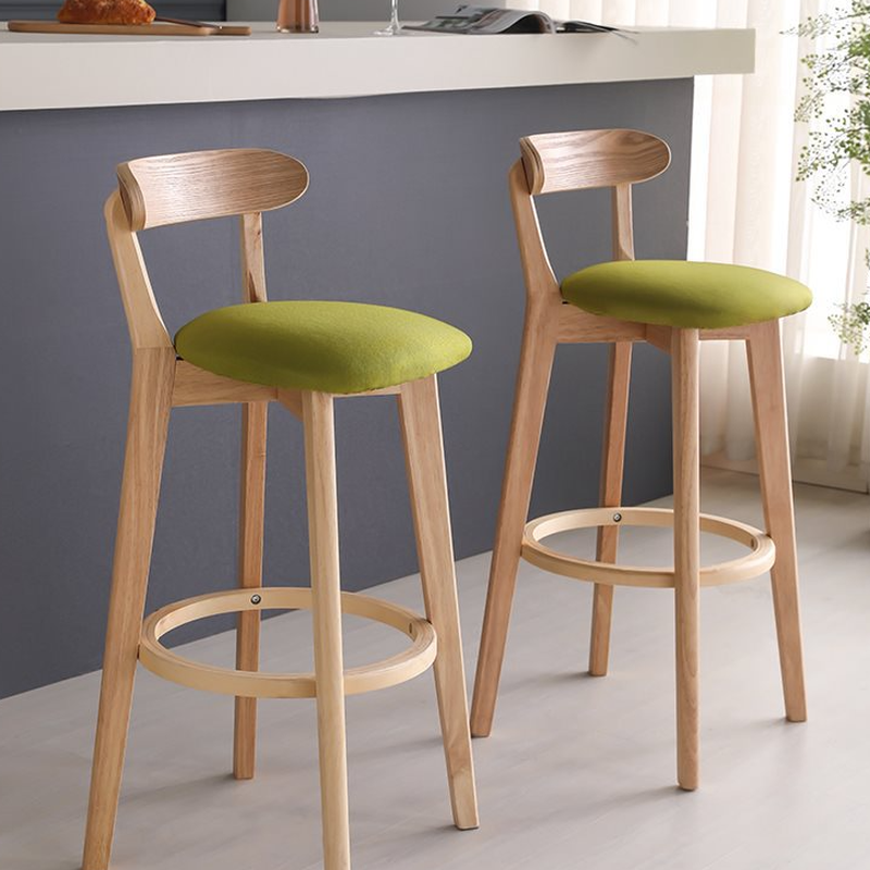 Contemporary Dark Green/Gray/Azure Lumber Round Top Pub Stool with Foot Support & Rear