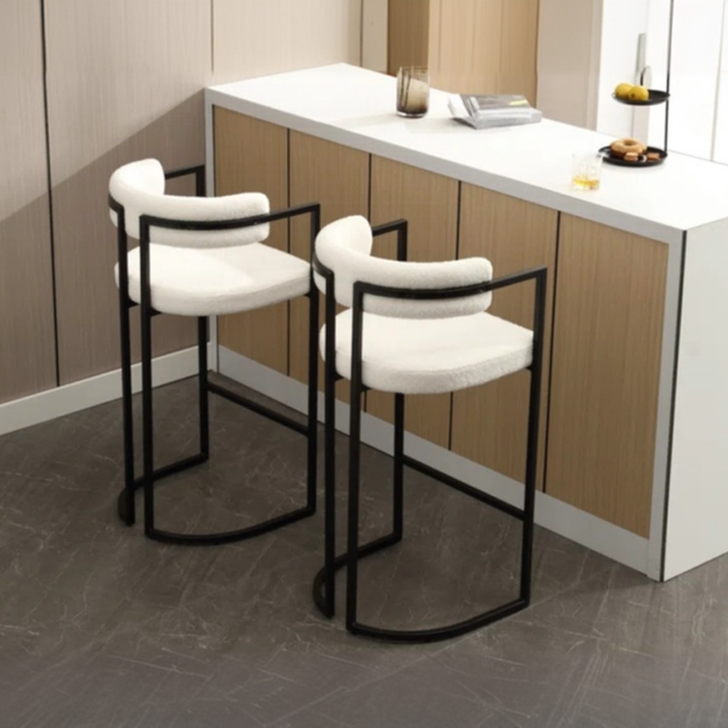 Art Deco Upholstered Light Gray/Chalk/Emerald Green Pub Stool with Backrest, Arm, Rectangular Seat, and Foot Support