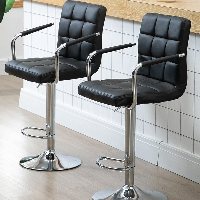 Art Deco Adjustable Lift Rawhide Pub Stool in Chalk/Burgundy/Lemon Colour with Arm, Rotatable Rectangular Seat