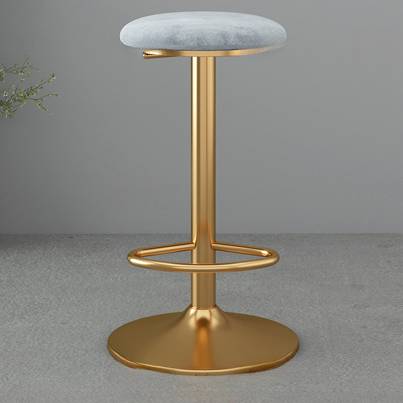 Art Deco Pub Stool with Adjustable Lift, Upholstered Black/Chalk/Light Blue, Rotatable Round Top with Foot Support