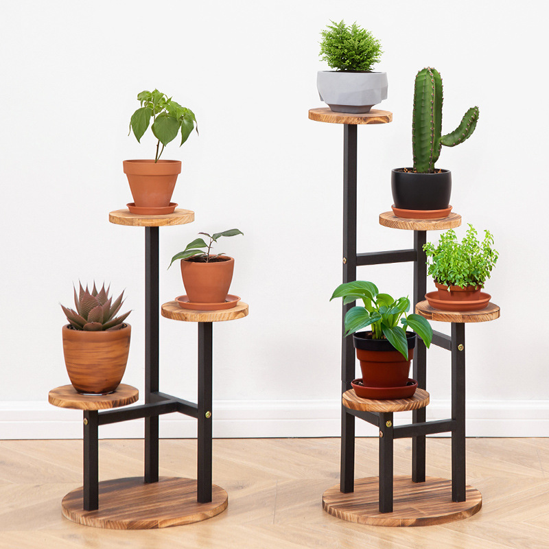 Contemporary Orbicular Multi-Level Engineered Wood Plant Holder for Ground Installation