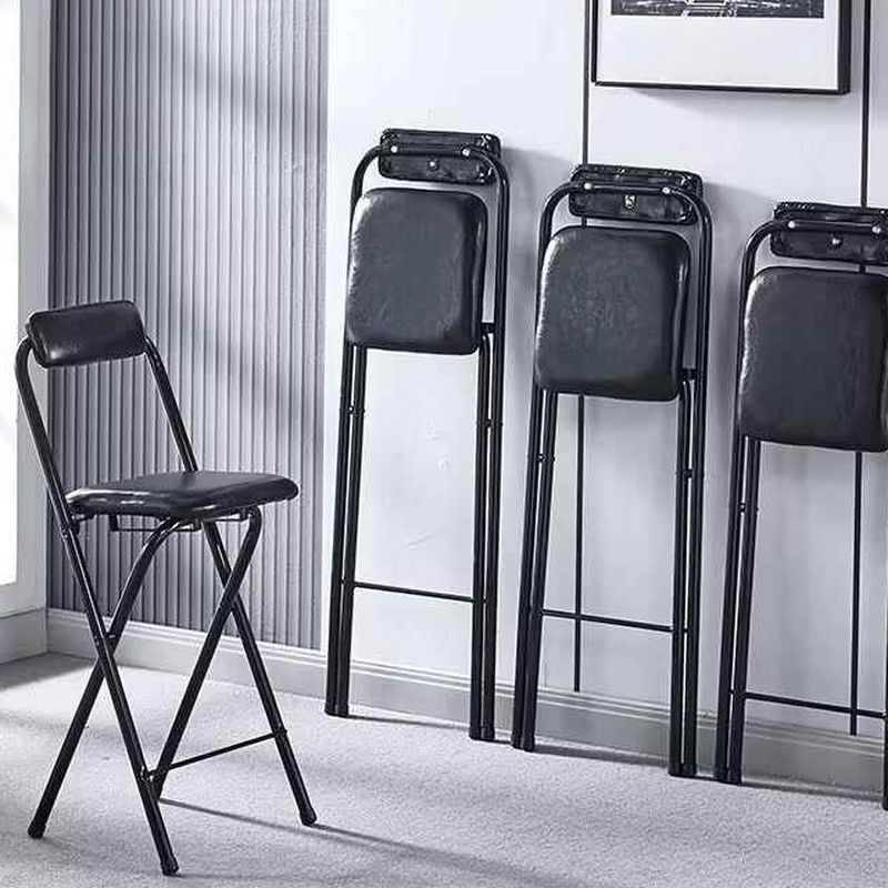 Art Deco Black/Chalk Rawhide Quadrilateral Portable Pub Stool with Backrest and Foot Support