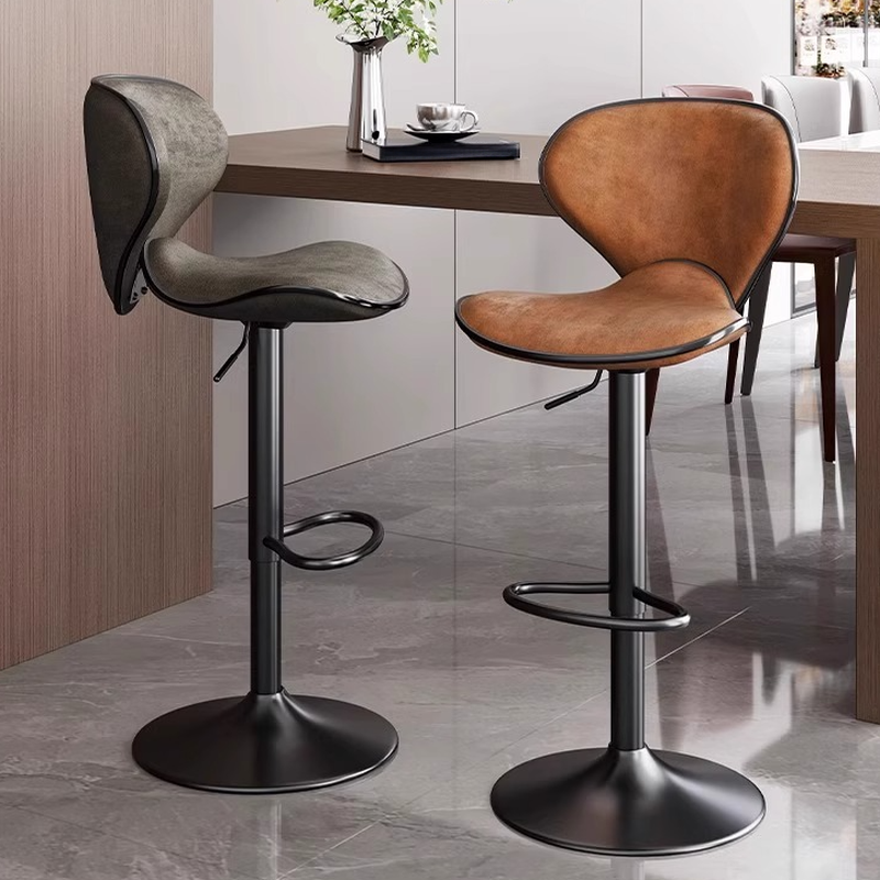 Art Deco Adjustable Lift Rawhide Gray/Tan Pub Stool with Backrest and Rotatable Horse Seat