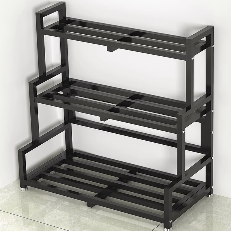 Contemporary Rectangle Multi-Level Metal Plant Holder for Ground Installation