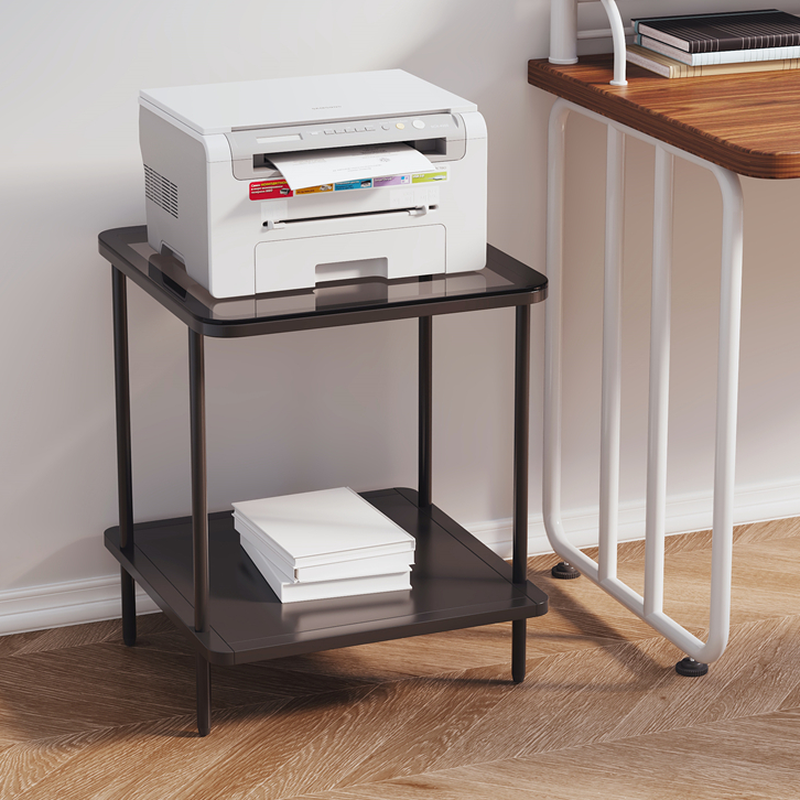 Simplistic Glass Chairside Table Only with 4 Legs, Square Shape and Shelf