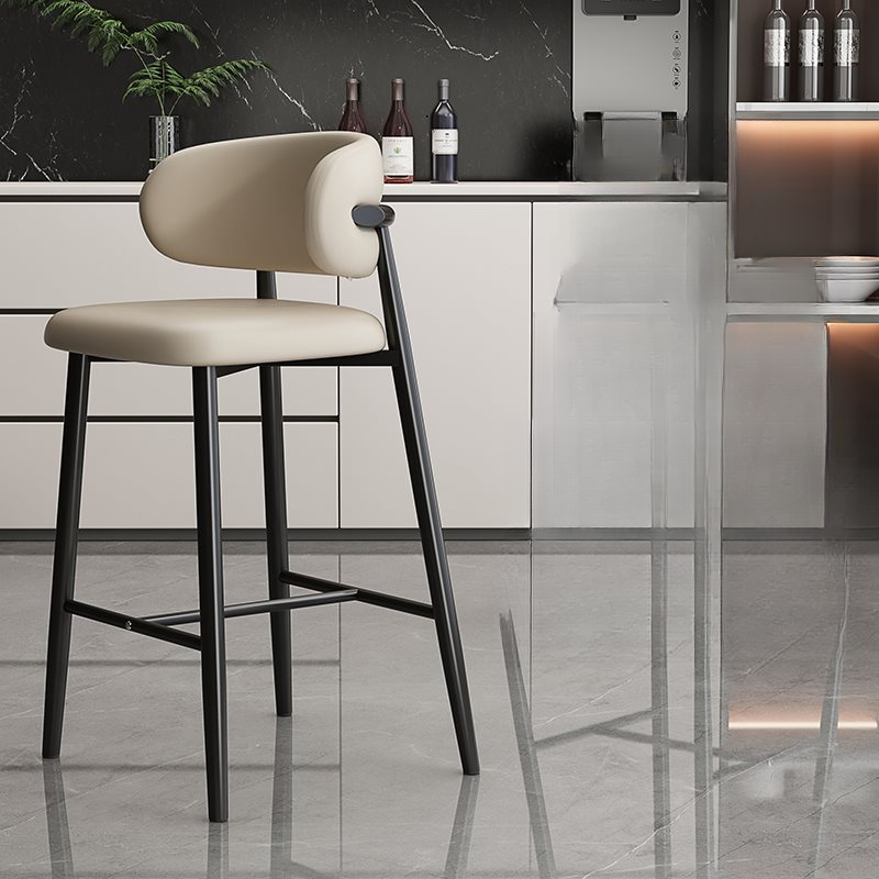 Art Deco Ivory Rawhide Pub Stool with Backrest, Rectangular Seat, and Foot Support