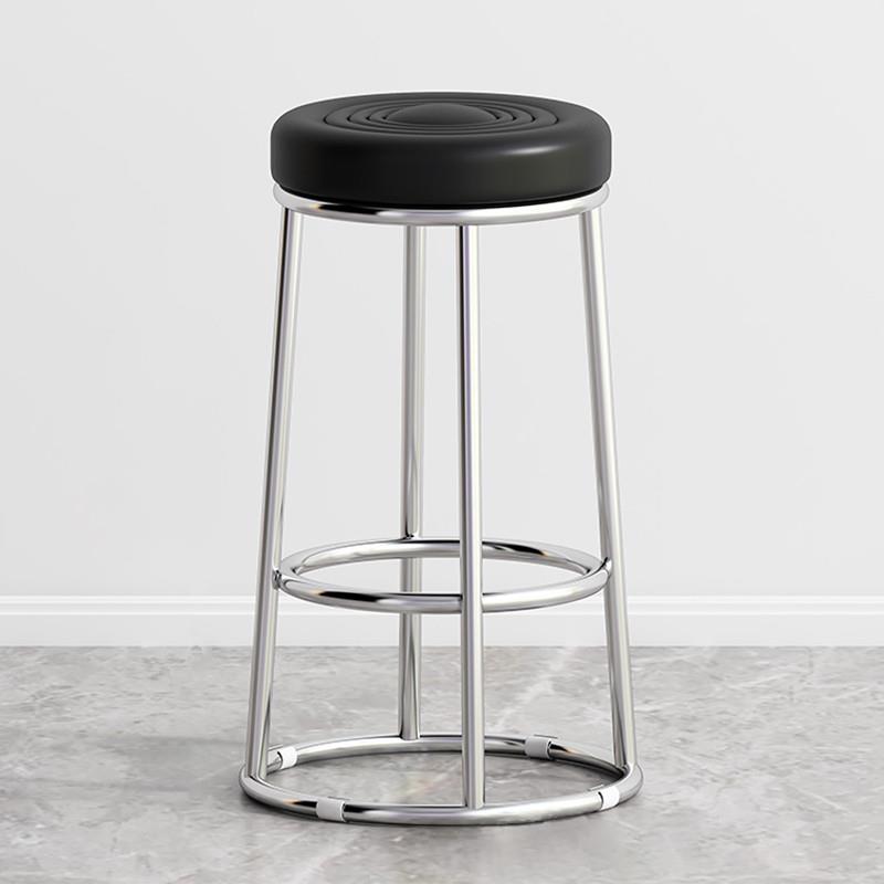 Art Deco Pub Stool with Rawhide in Black/Burgundy/Dark Blue, Round Top and Foot Support