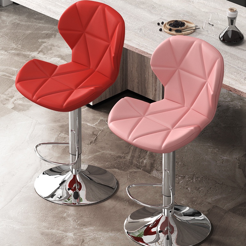 Art Deco Adjustable Lift Upholstered Pub Stool in Black/Burgundy/Carnation with Backrest, Rotatable Horse Seat