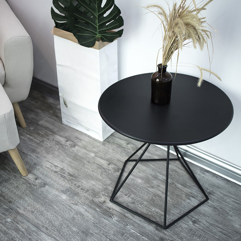 Simplistic Circular-shaped Ink/White Drink Table with Frame - Table Only