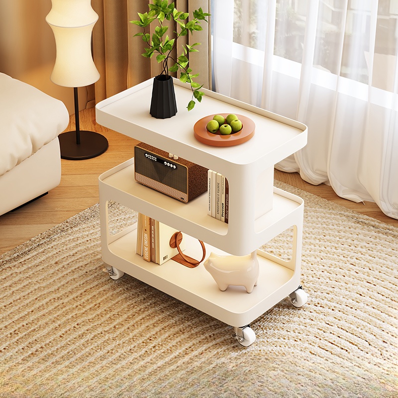 Ink/White/Transparent Rectangular Wheeled Drink Table with Tray Top and Shelf