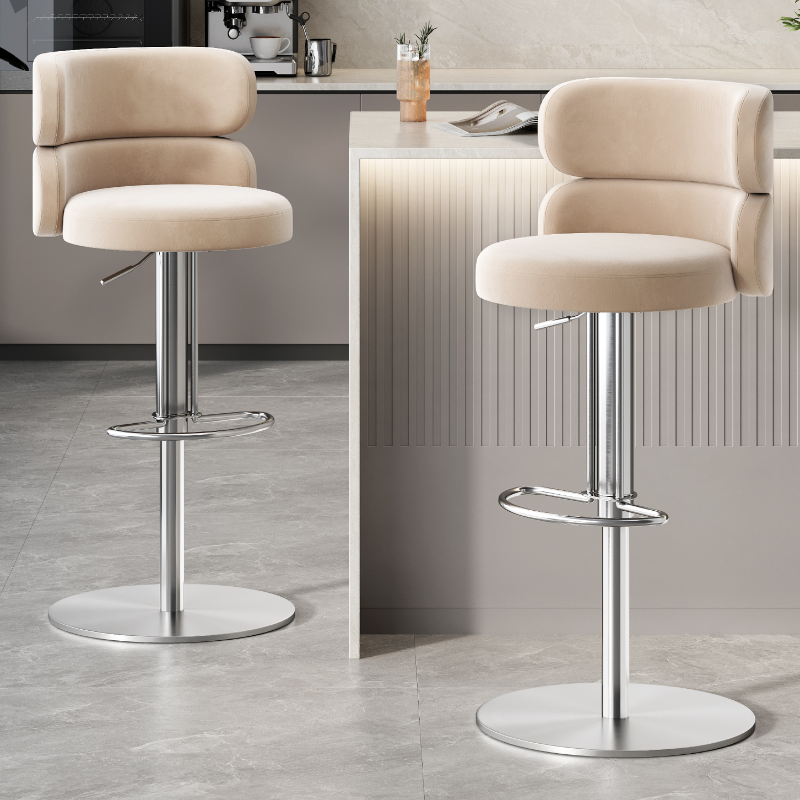 Art Deco Adjustable Lift Upholstered Pub Stool in Scarlet/Emerald Green/Amber Colour with Backrest, Rotatable Round Top