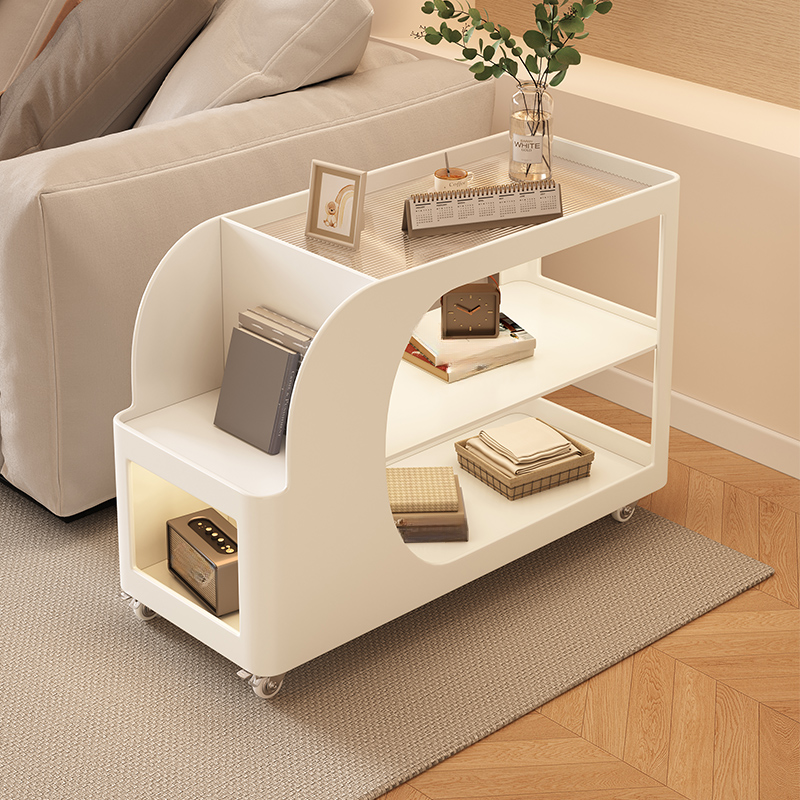 Transparent Glass Rectangular Tray Top Drink Table with Wheeled Shelf