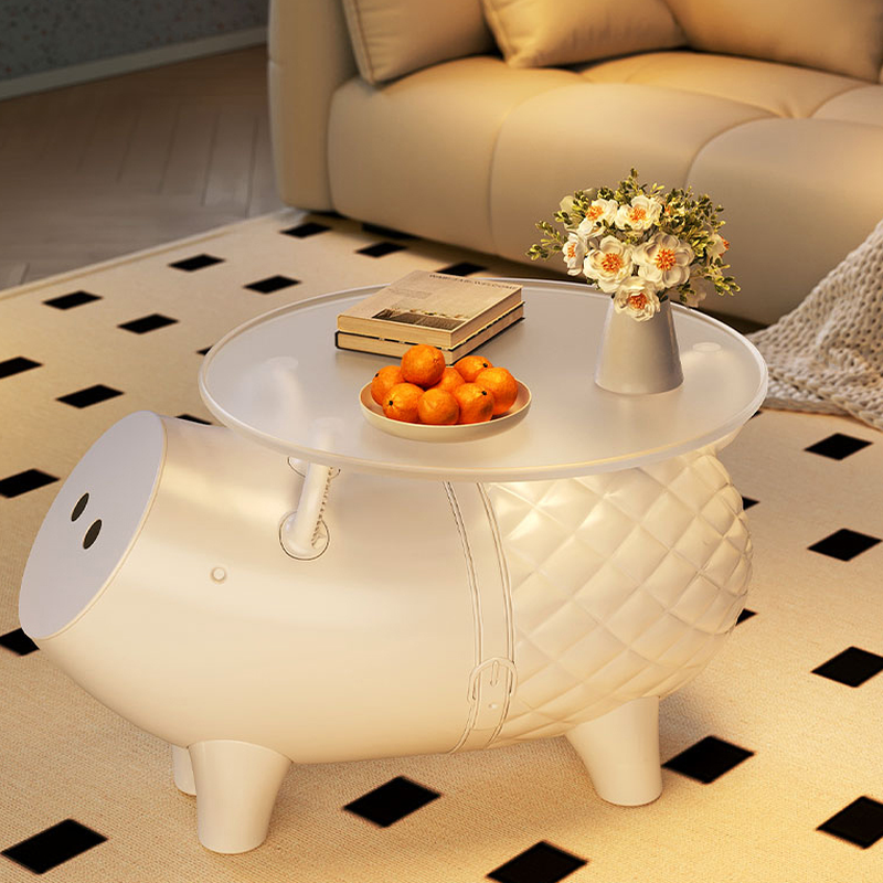 Simplistic Transparent Circular-shaped Drink Table with Tray Top and 4 Legs