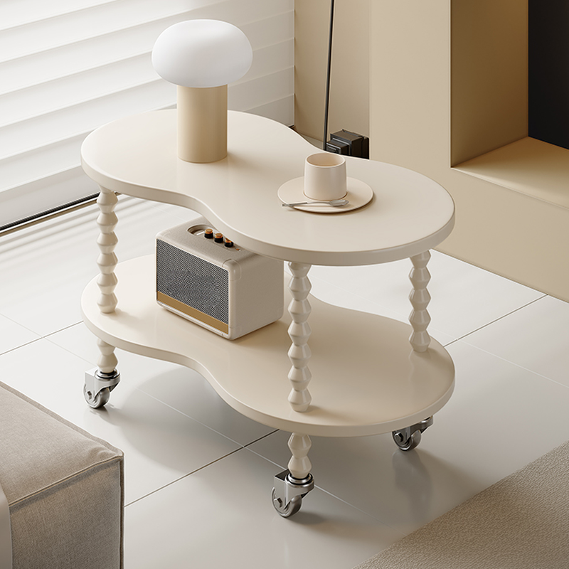 Reclaimed Wood Cream Wheeled Asymmetrical Drink Table