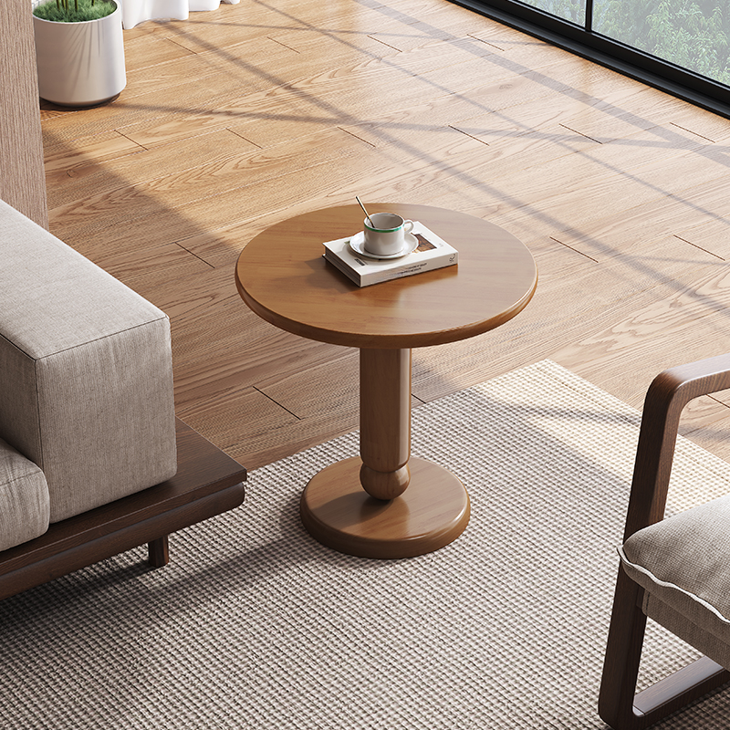 Simplistic Drink Table Only with Timber, Pedestal Base, Ink/Auburn/Natural Colour and Circular-shaped Top