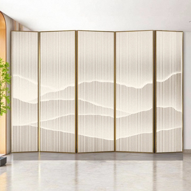 Room Partition Wall in Simplistic Style with Opaque Metal Collapsible Frame, 6 Panels, Double Sided Print, Standalone