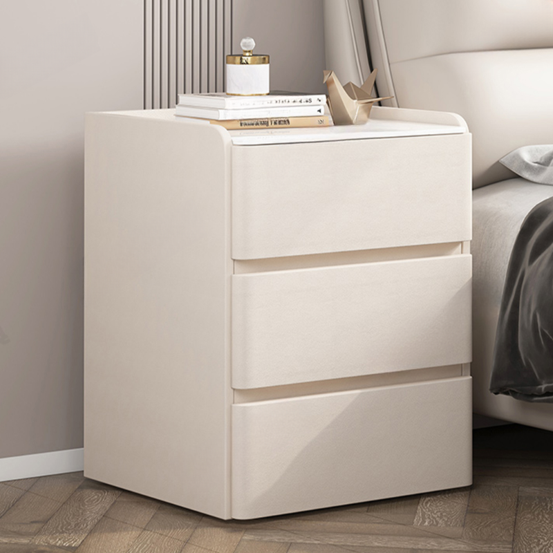 Modish Drawer Storage Bedside Table with 3 Drawers and Stone Countertop