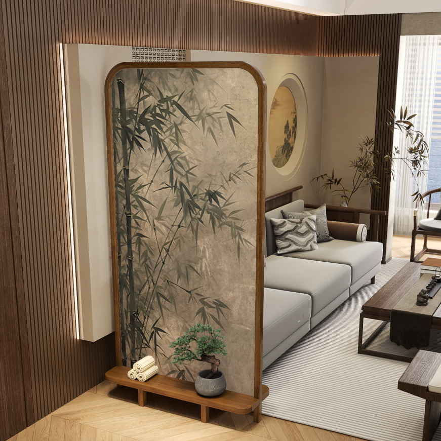 Cocoa Translucent Collapsible Room Partition Wall with Shelf, 1 Panel Gauze Standalone