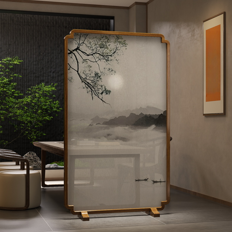 Cocoa Simplistic Translucent Single Panel Room Partition Wall with 1 Panel Gauze Standalone