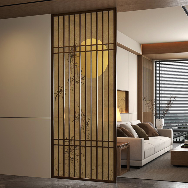 Room Partition Wall in Cocoa with Translucent Light Filtration, Single Panel, Double Sided Print Gauze, Standalone