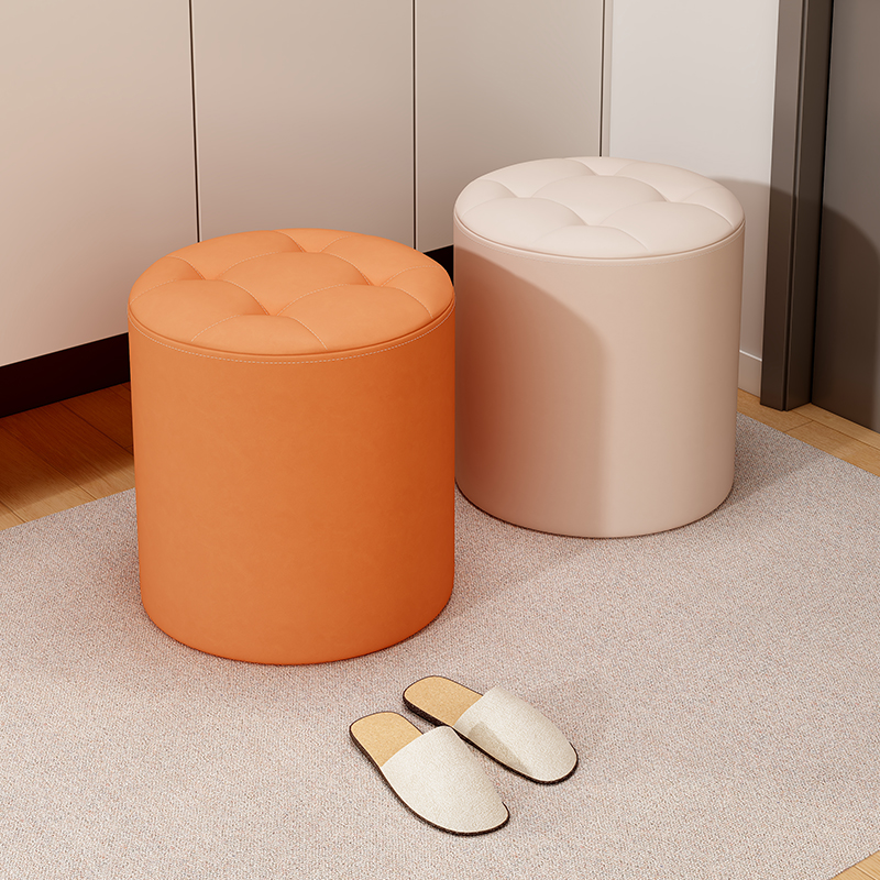 Modern Simple Style Orbicular Solid Colour Standard Ottoman in Artificial Leather with Button-tufted Finish