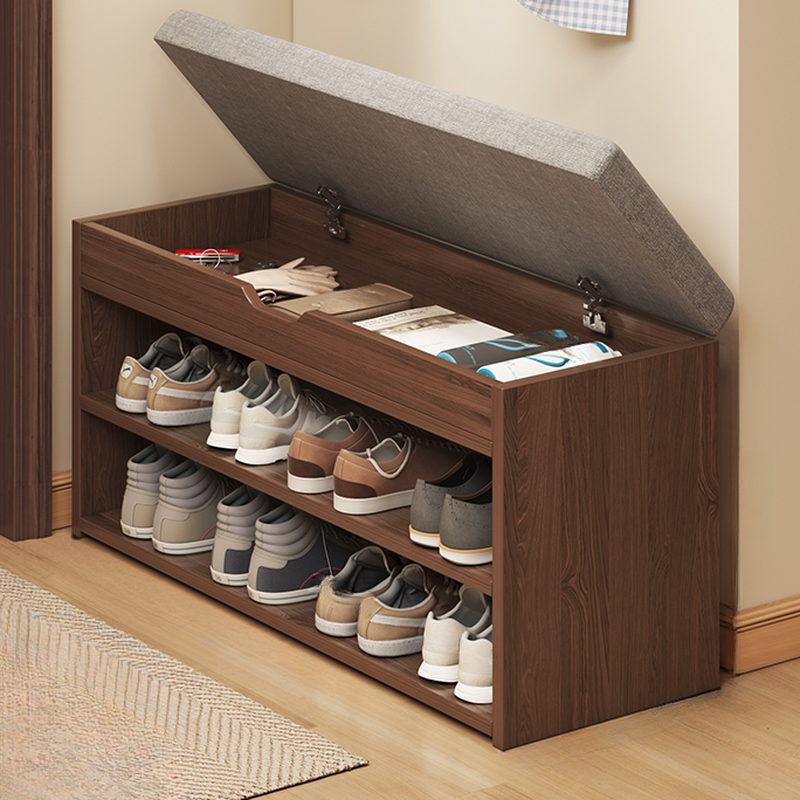 Modern Simple Style Rectangular Solid Colour Storage Ottoman in Gray with Container and Timber Frame