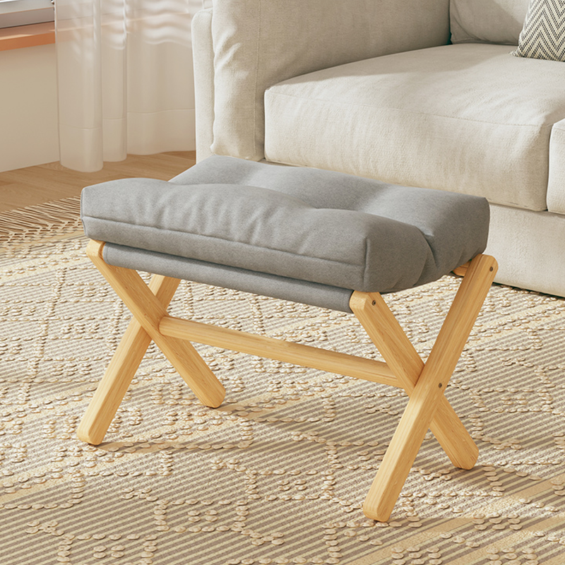 Modish Rectangle Solid Colour Standard Ottoman with Blue/Light Brown/Tangerine Upholstery, Natural Wood Frame, Removable Cushion Cover, and Button-tufted Design