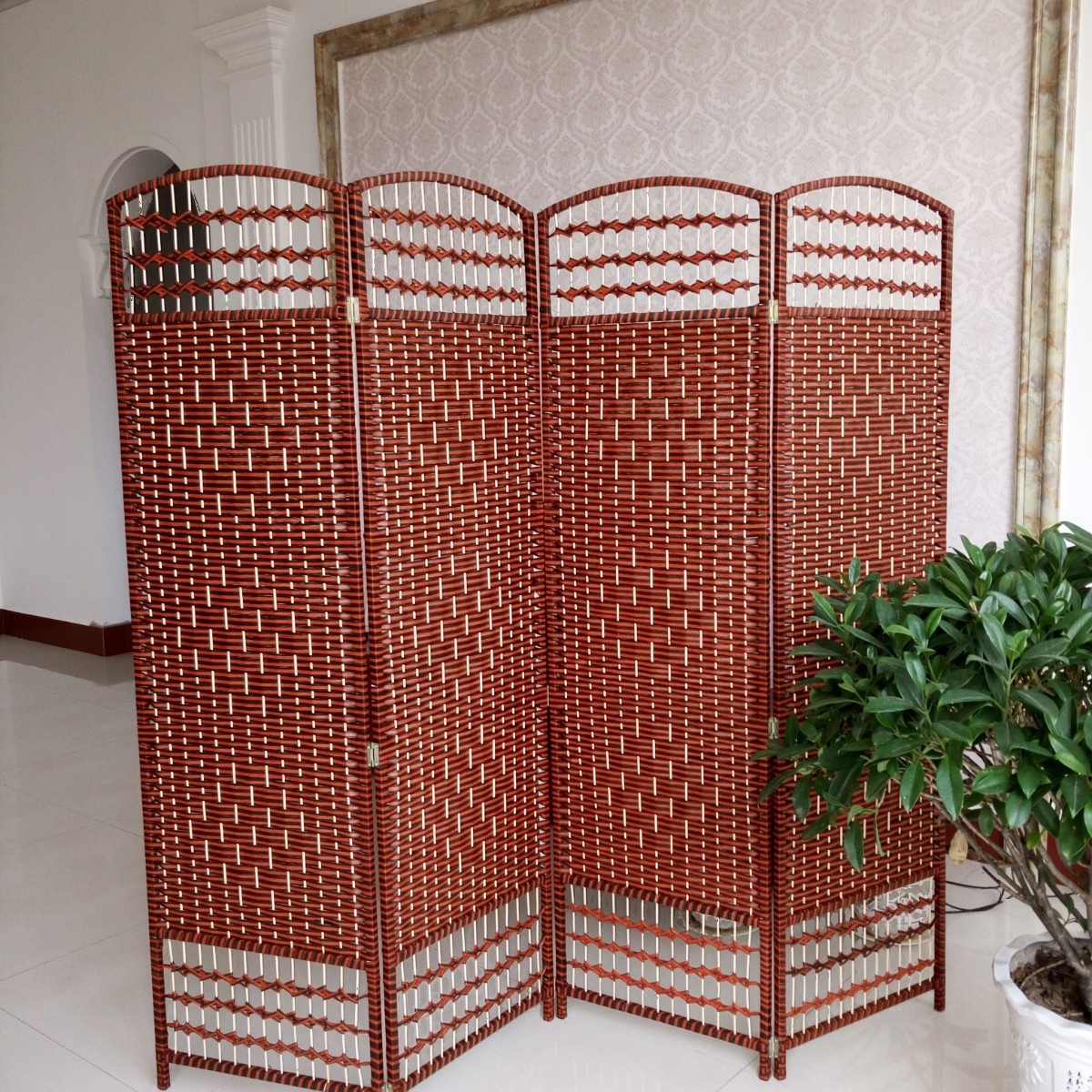 Ruby Room Partition Wall in Simplistic Style with Opaque Light Filtration, Collapsible Design, 1 Panel Cane Screen, Standalone