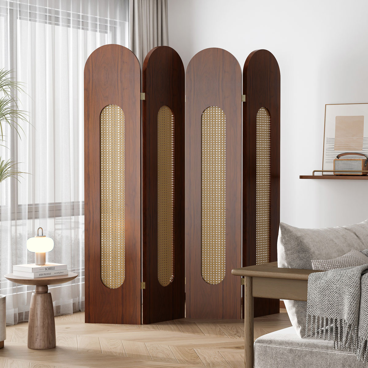 Simplistic Translucent Collapsible Room Partition Wall with Vinyl Screen Standalone