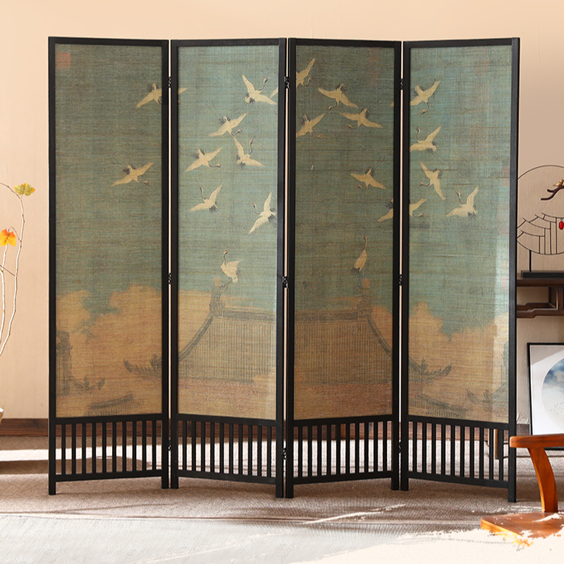 Room Partition Wall in Rustic Brown/Teal/Green with Simplistic Style, Opaque Collapsible Design, 3/4/5 Panels Bambusa Standalone