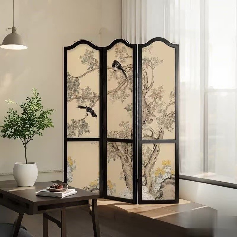 Black Opaque Collapsible Room Partition Wall with Double Sided Print Gauze - Standalone