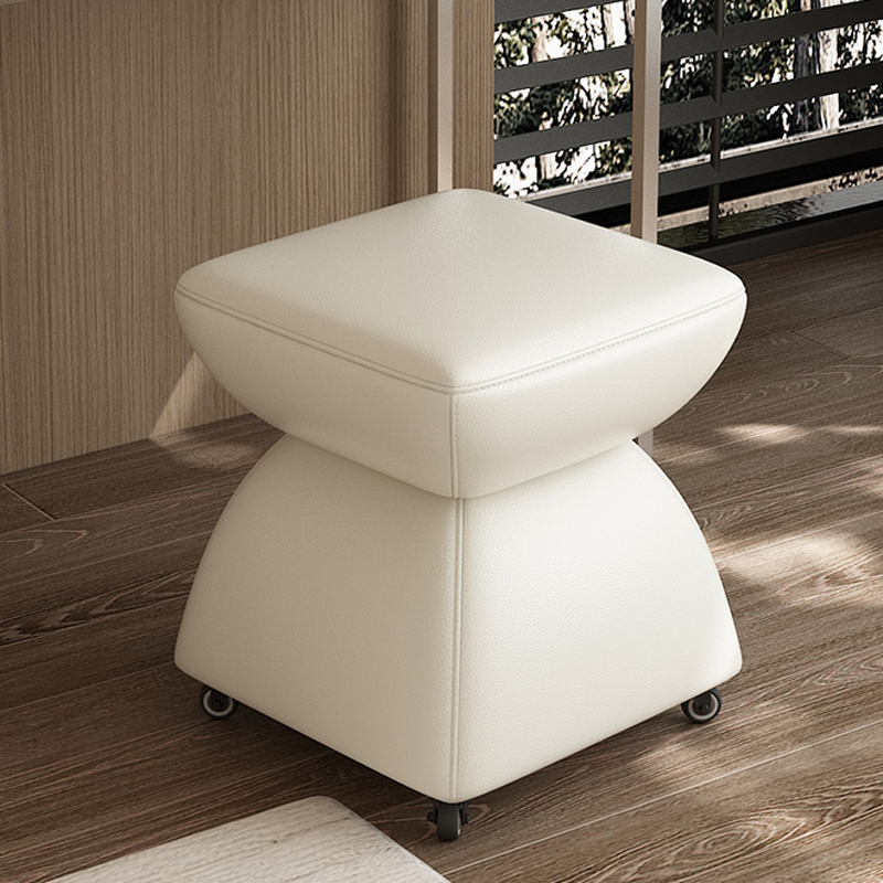 Dove Grey/Oatmeal/Beige Modern Simple Style Square Solid Colour Standard Ottoman with Caster Wheels and Timber Frame