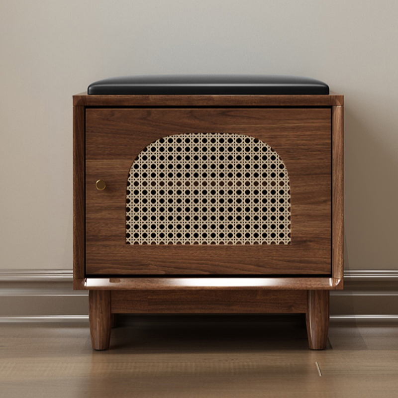 Modern Simple Style Rectangular Solid Colour Storage Ottoman in Cerulean Artificial Leather with Container