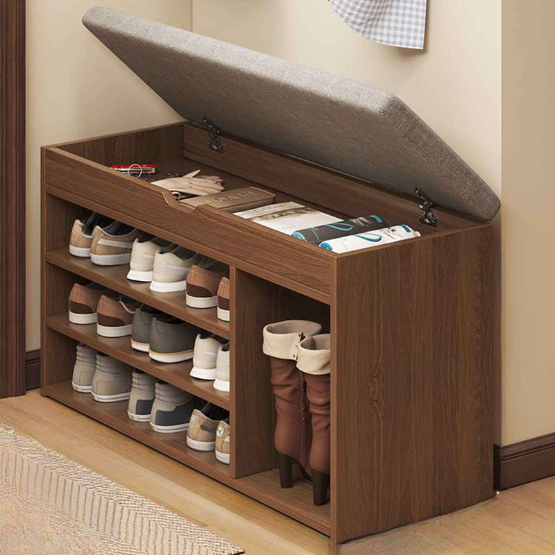 Modish Rectangular Solid Colour Storage Ottoman in Gray with Repository and Timber Frame