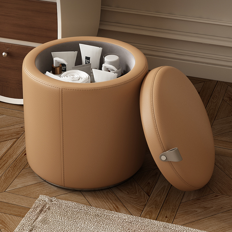 Modish Rounded Solid Colour Standard Ottoman in Midnight Black/Light Gray/Sand with Natural Wood Frame