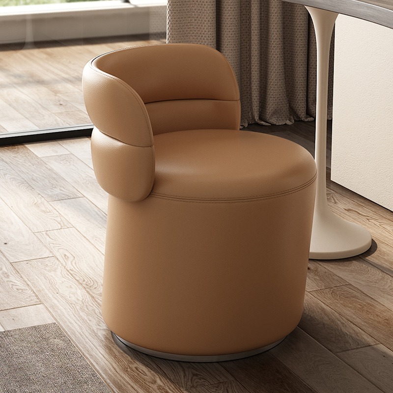 Modern Simple Style Orbicular Solid Colour Standard Ottoman in Artificial Leather with Gray/Amber Colour/Camel Upholstery