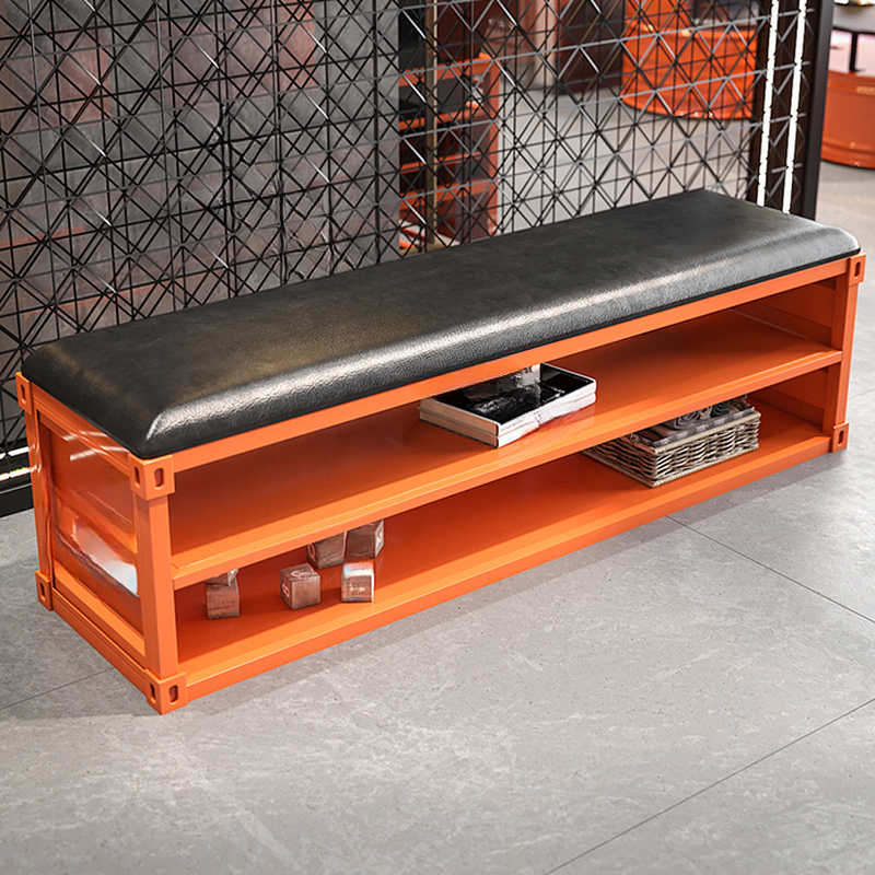 Modern Simple Style Rectangular Solid Colour Storage Ottoman in Ink Artificial Leather with Container