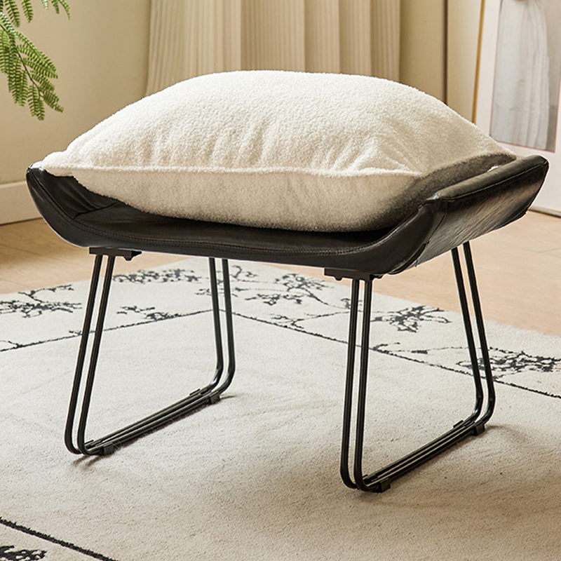 Modern Simple Style Rectangular Solid Colour Standard Ottoman with Sherpa Upholstery in Ivory and Removable Cushion Cover