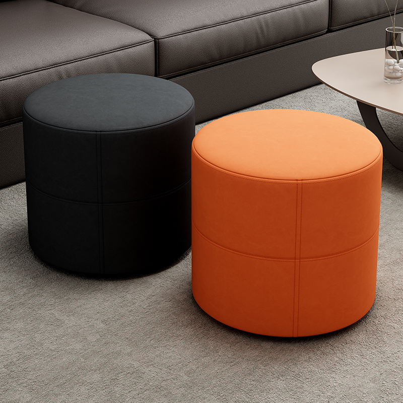 Casual Rounded Solid Colour Standard Ottoman in White/Taupe/Tangerine Artificial Leather