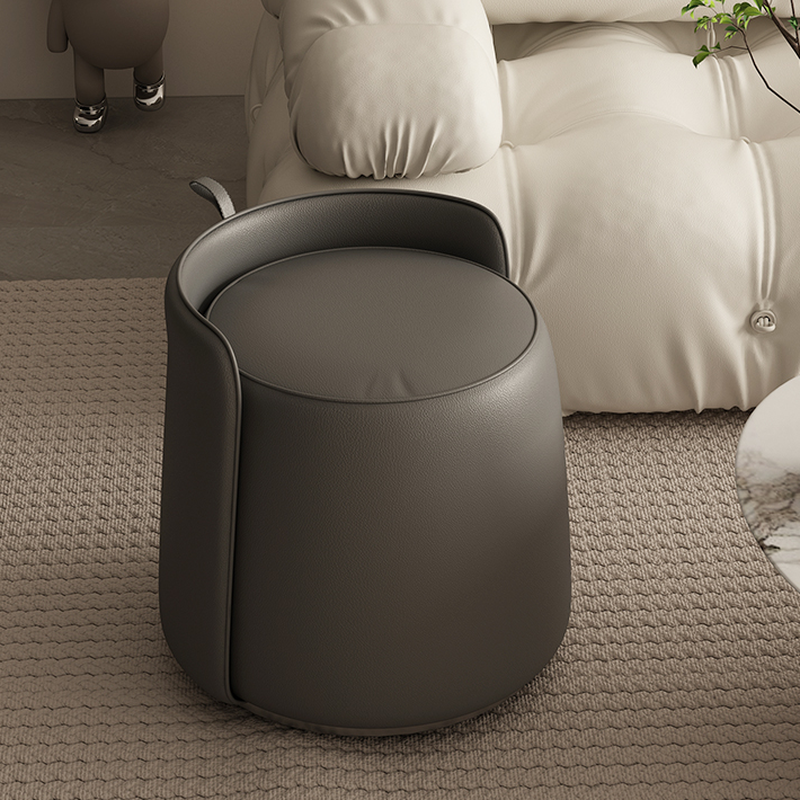 Casual Rounded Solid Colour Standard Ottoman in Artificial Leather Dove Grey/Sepia/Sand