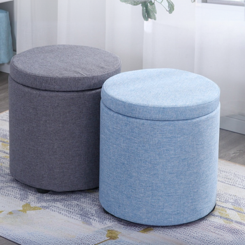Modern Simple Style Orbicular Solid Colour Storage Ottoman with Timber Frame and Lift-Off Lid