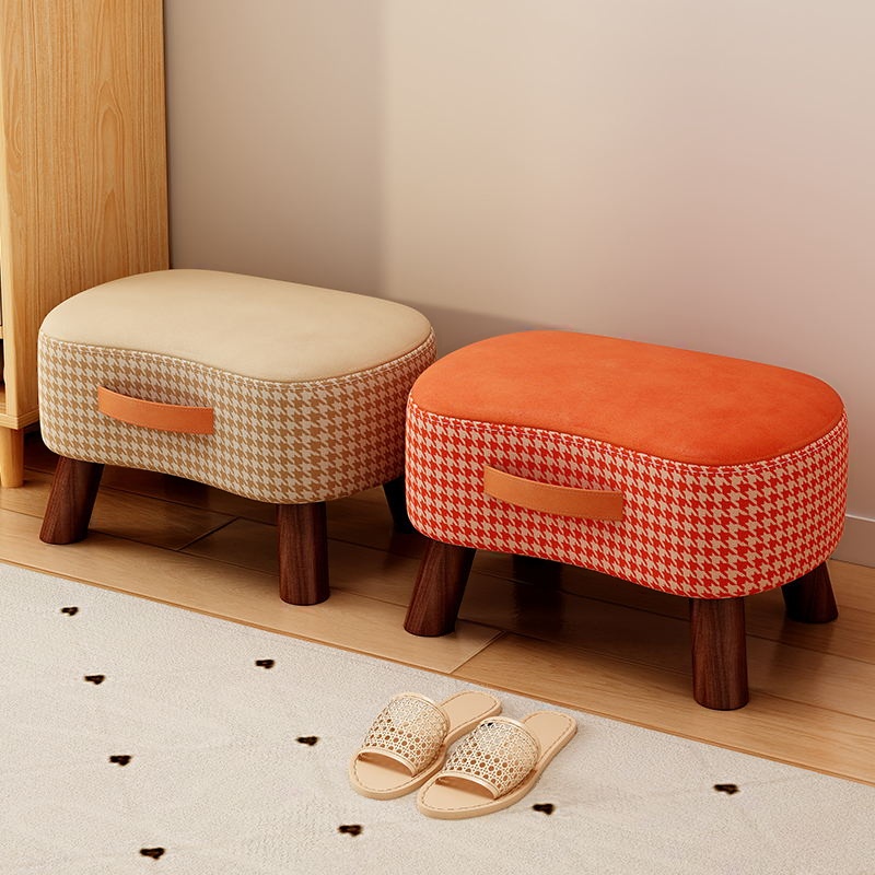 Modish Oblong Solid Colour Standard Ottoman in Green/Auburn/Beige with Timber Frame