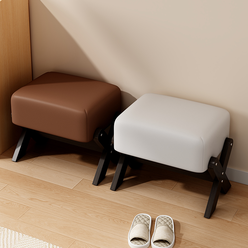 Modish Rectangular Solid Colour Standard Ottoman with Pleather Upholstery