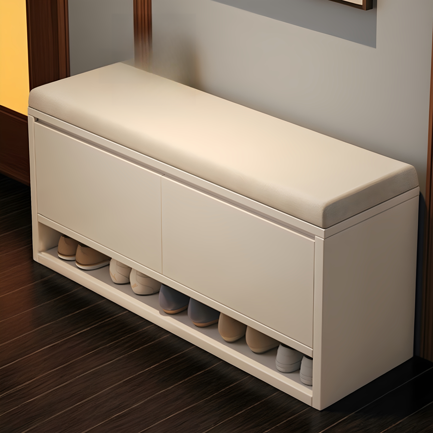 Modern Simple Style Rectangular Solid Colour Storage Ottoman with Linen Fabric and Storage Container