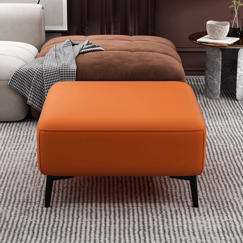 Modish Square Solid Colour Standard Ottoman in Pleather with Light Brown/Beige/Tangerine Colour